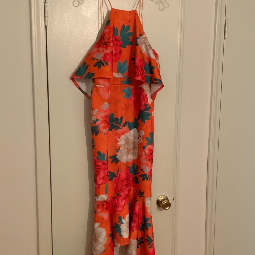 ASOS Design Floral Ruffle Cold Shoulder Midi dress